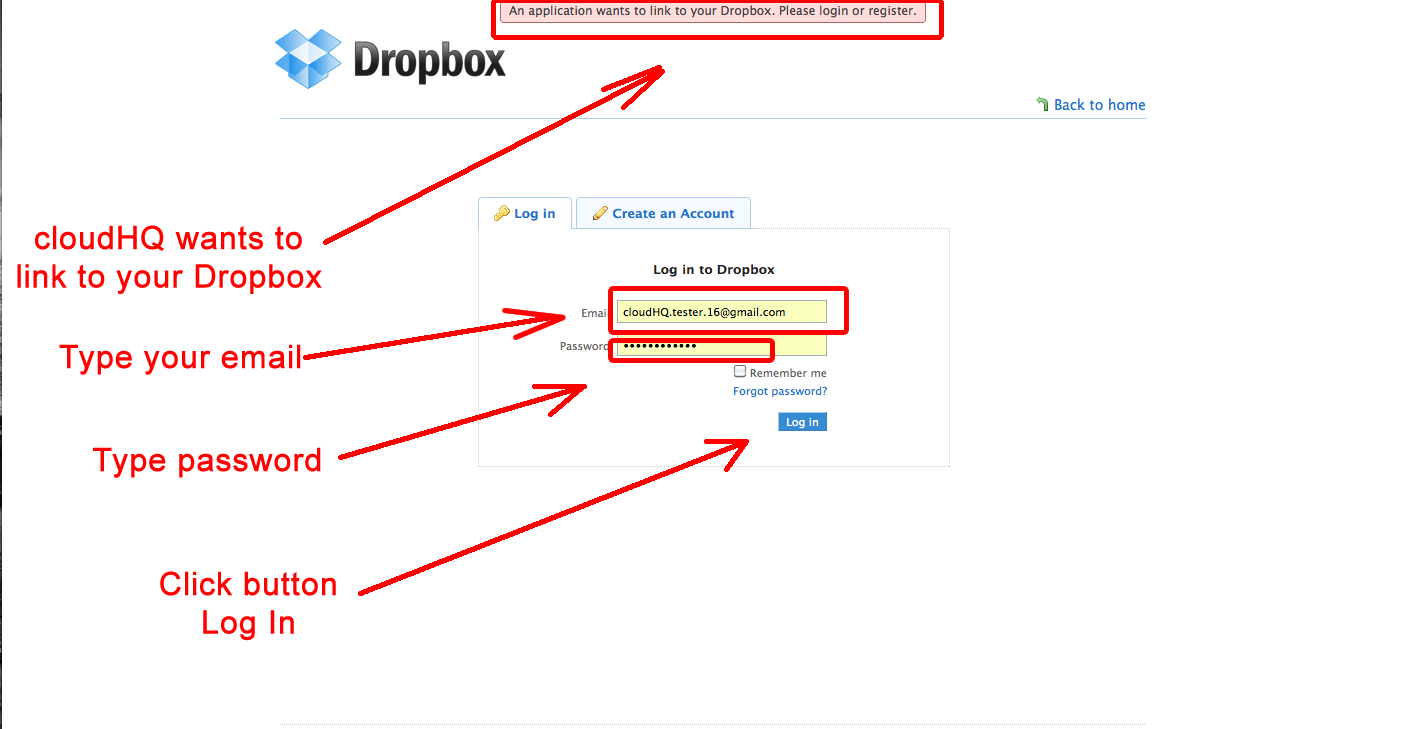 Link to Dropbox account