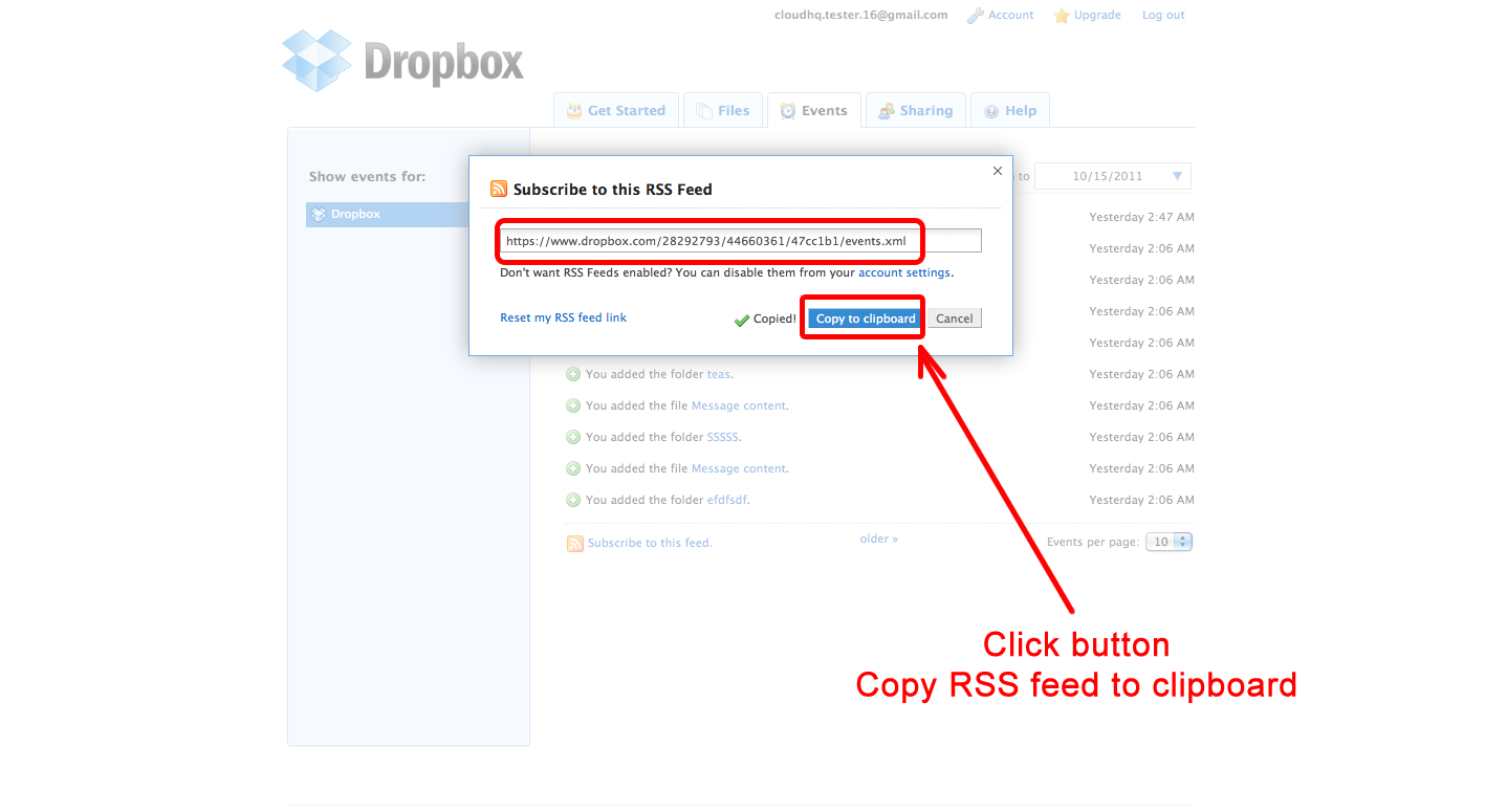 Subscribe Dropbox RSS feed