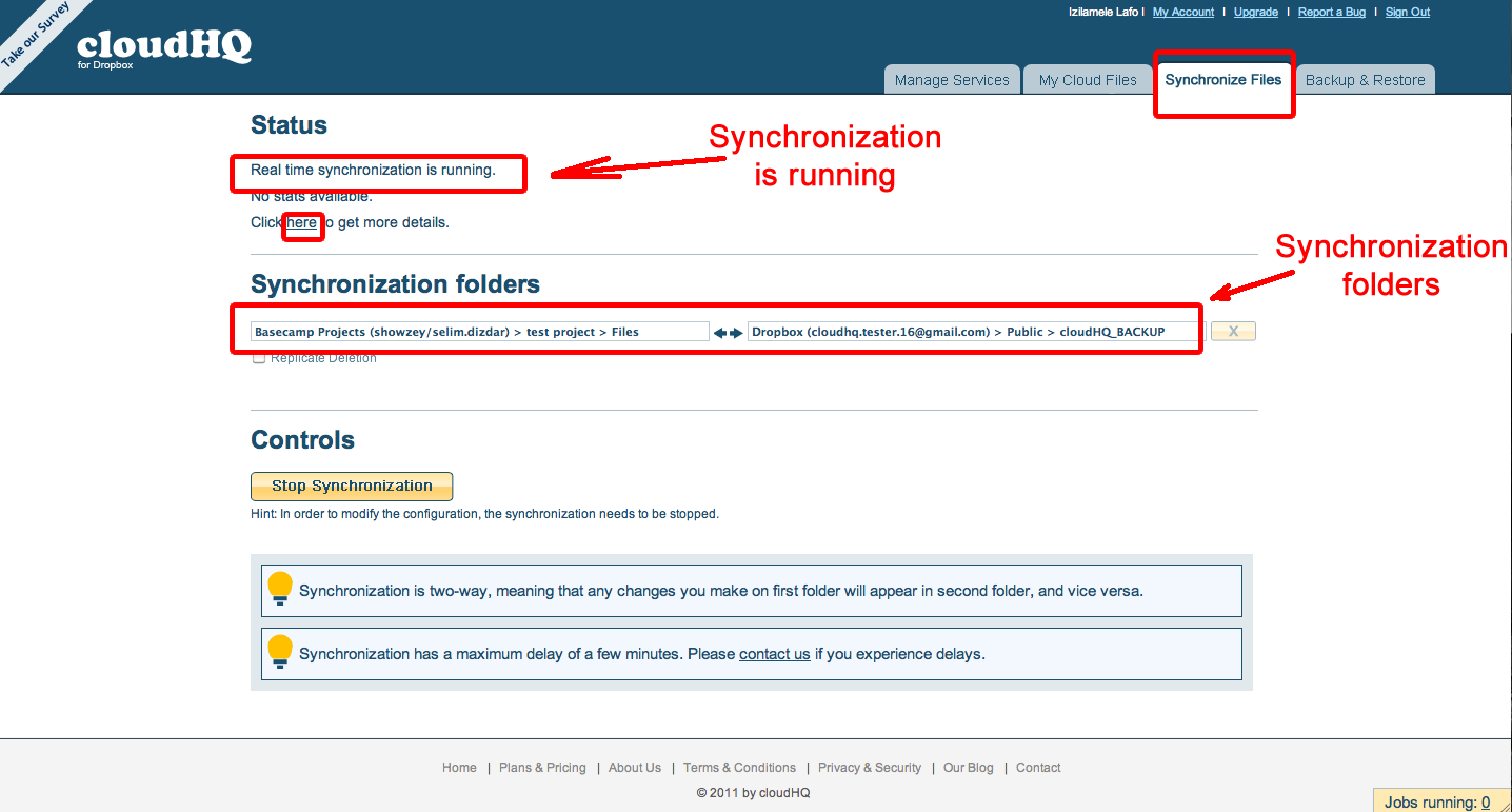 Status of synchronization between Basecamp and Dropbox