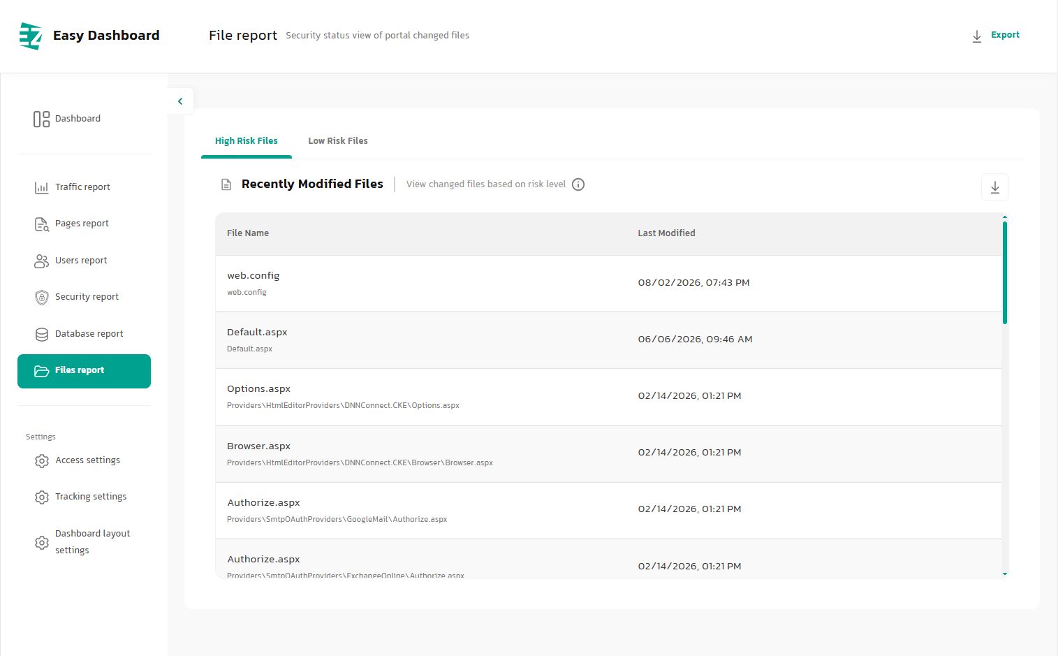 ez dashboard, File Monitoring