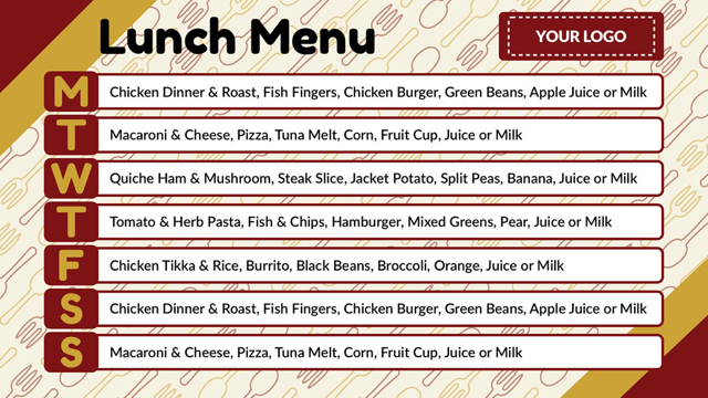A mockup of a 7 day menu Template