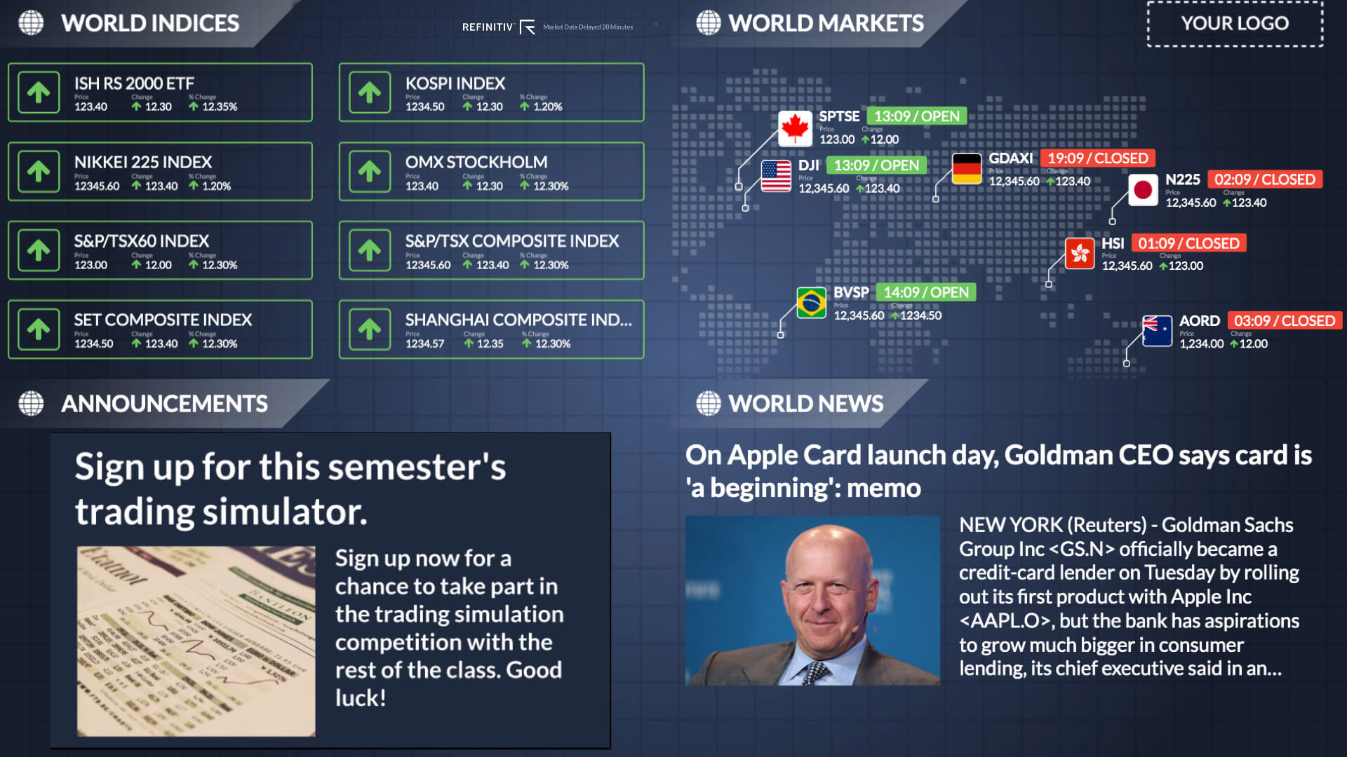 Indices and Announcements Digital Signage Template