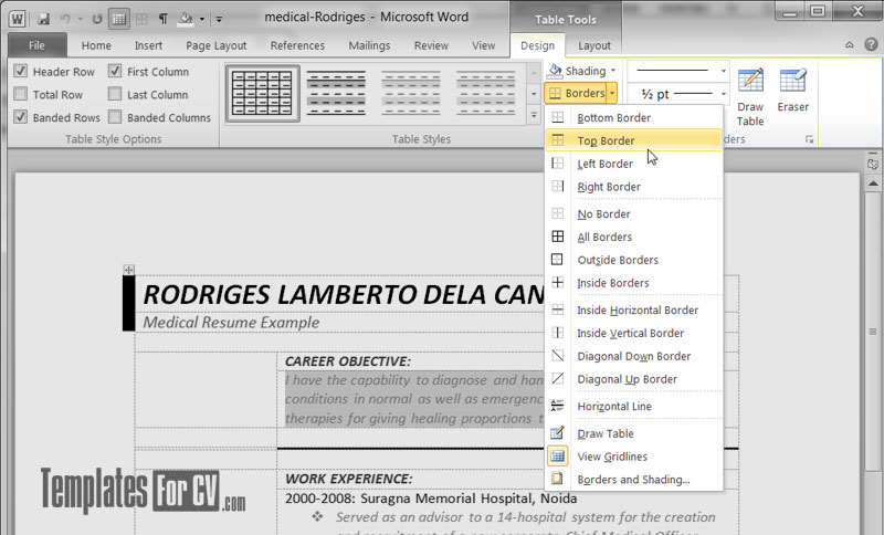 How To edit Microsoft Word Table - Templates for CV