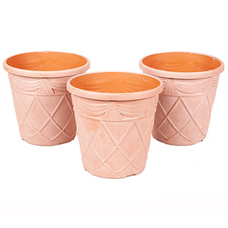 Set of 3 'Tuscany' Roman Round Planters 25cm (10in)  Aged Terracotta