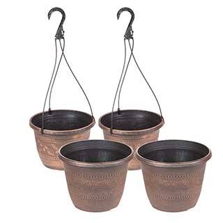 Set of 4 'Acorn' Round Planters and Baskets 25cm Copper Tone