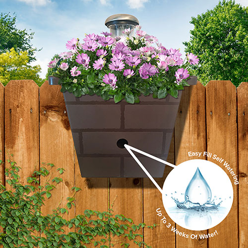 Revolutionary 4-in-1 Self-Watering Fence Planter and Solar Light - Light Grey Revolutionary 4-in-1 Self-Watering Fence Planter and Solar Light - Light Grey