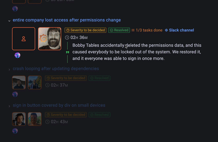Grafana Incident gif of present feature.