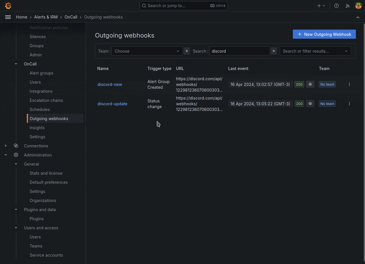 Steps to connect to Discord in Grafana Oncall