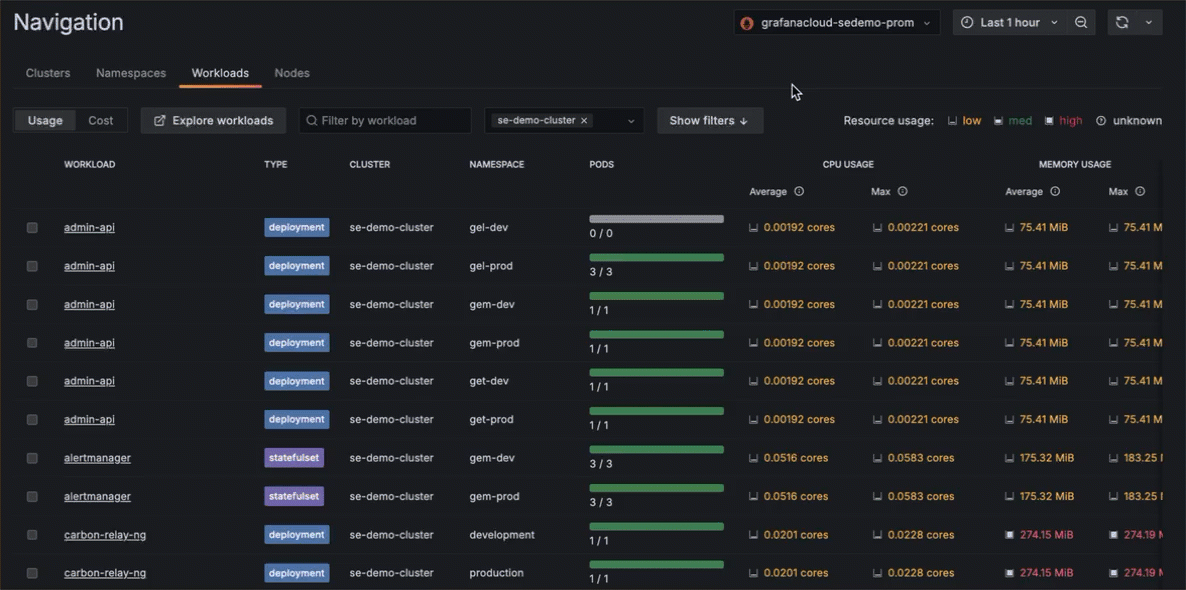 A gif showing how to filter by pod types.