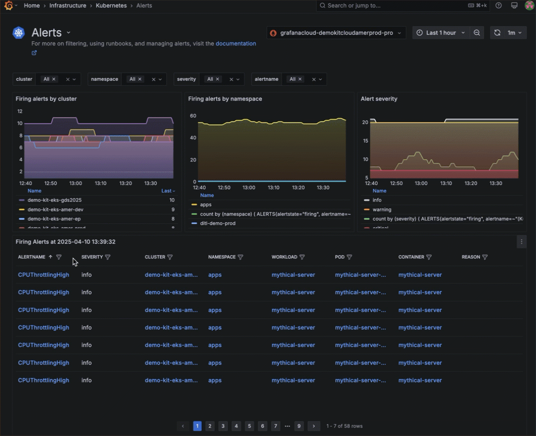 A gif showing how to filter by alert name in Kubernetes Monitoring.