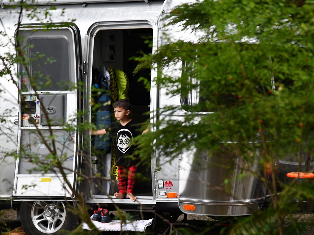 Airstream Travel Trailer Sport and child