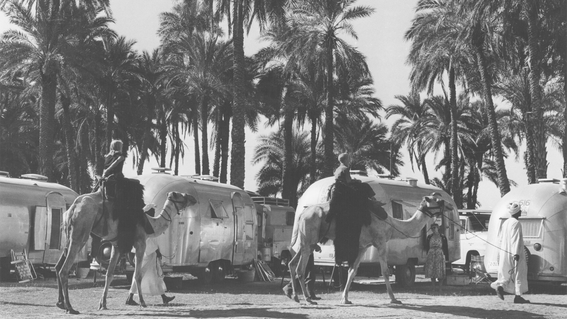 Airstream caravan riding camels