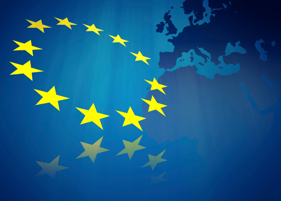 European union stars over map of Europe