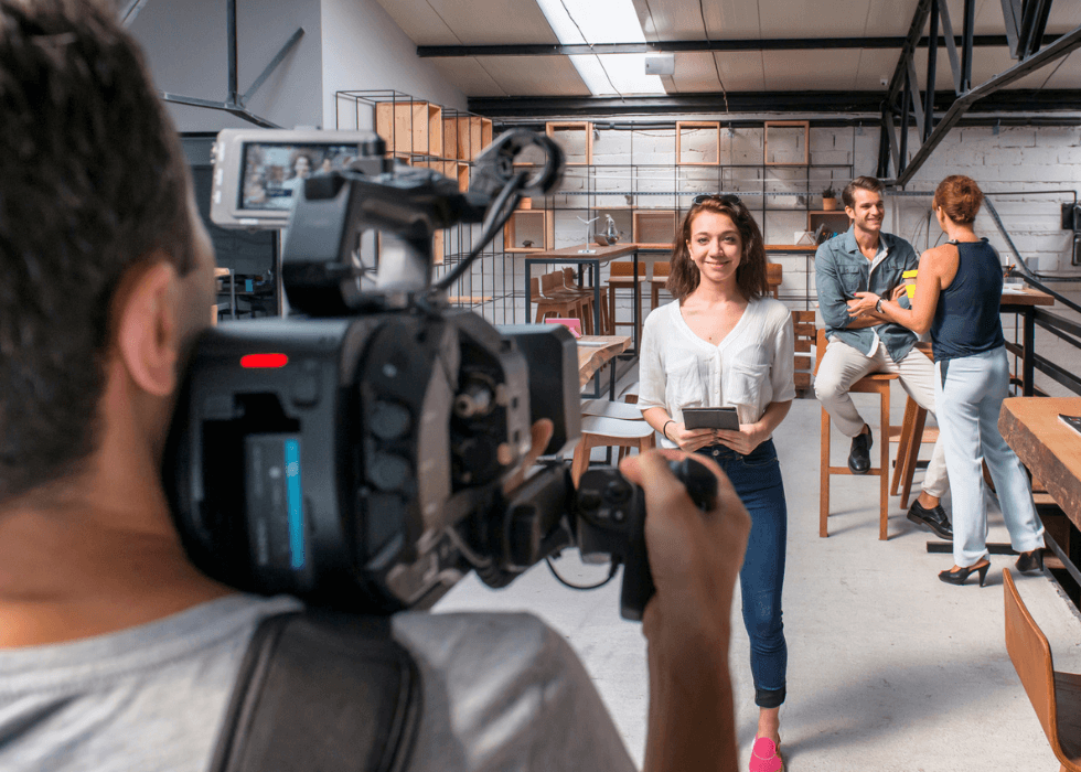 videographer working in office