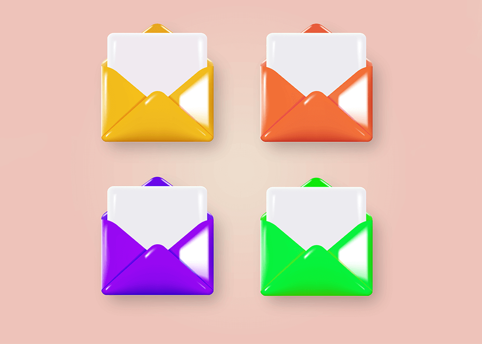Colored envelopes on pink background