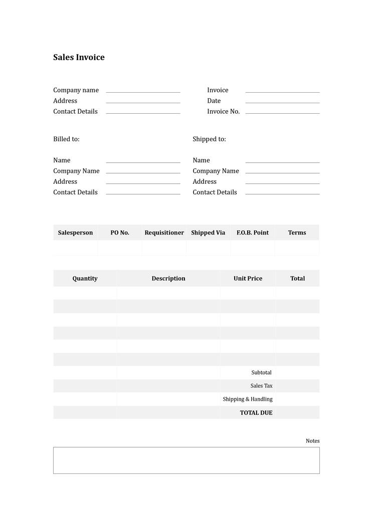 Sales Invoice Template Free to Use