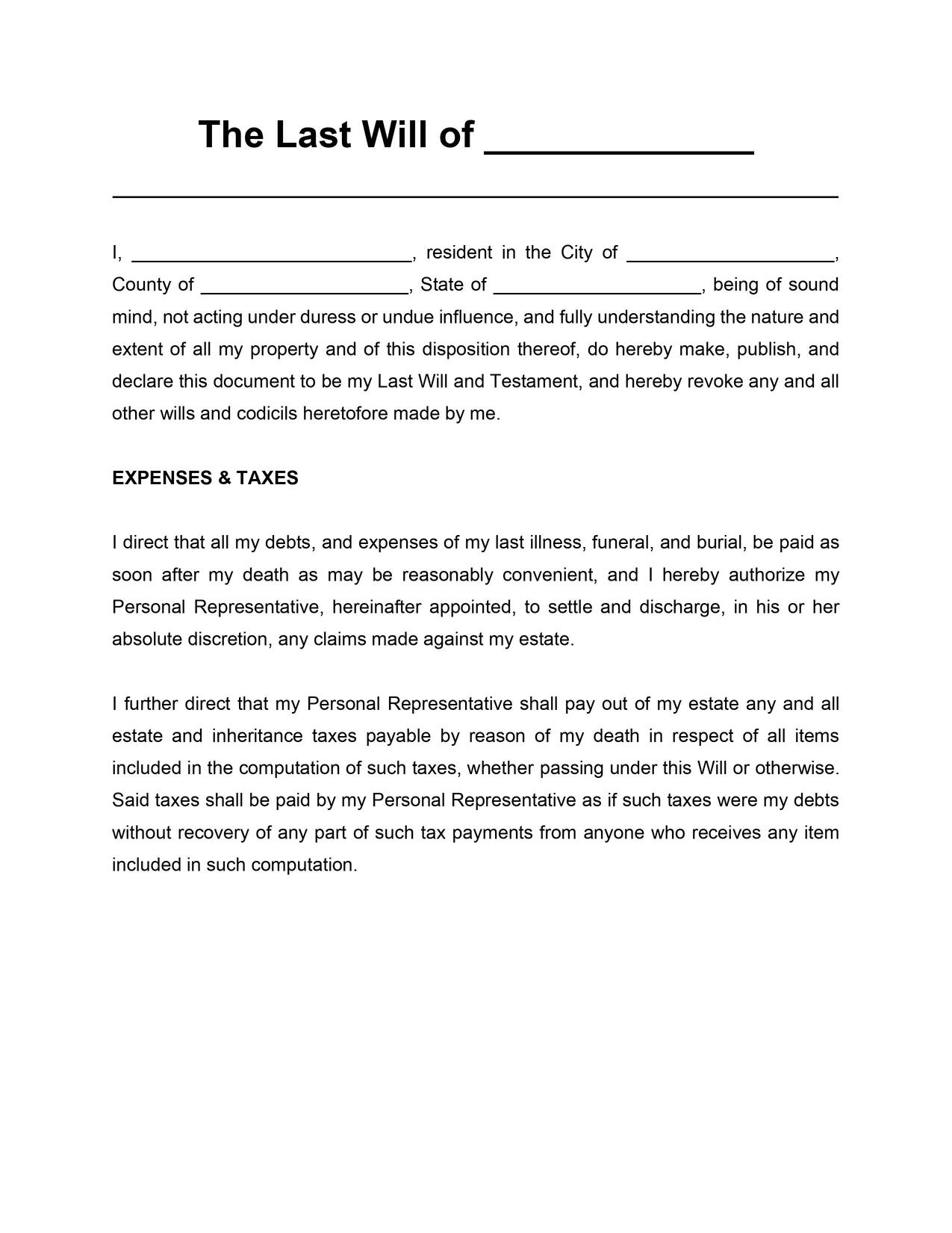 Pennsylvania Last Will and Testament