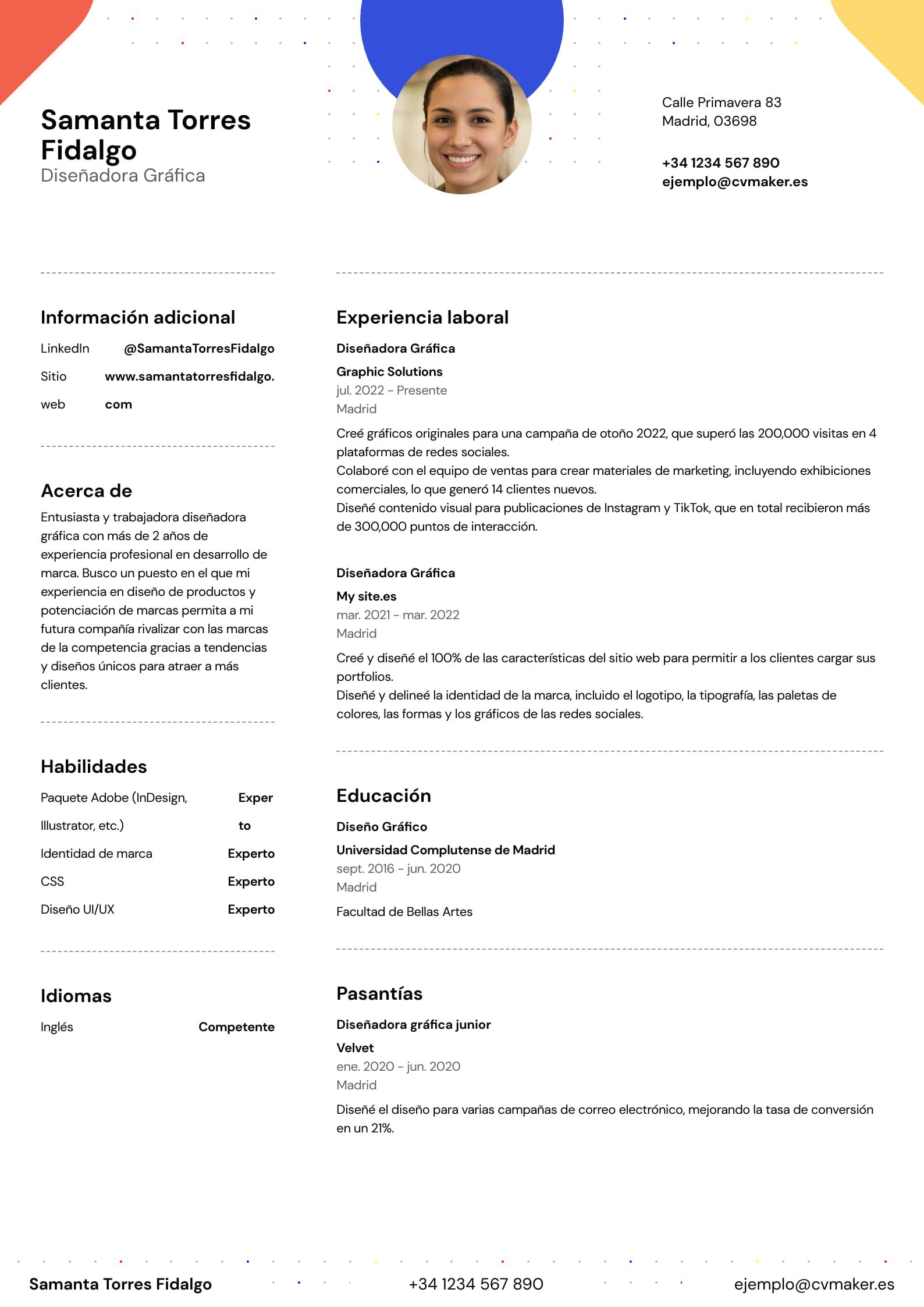 ejemplo CV diseñador gráfico