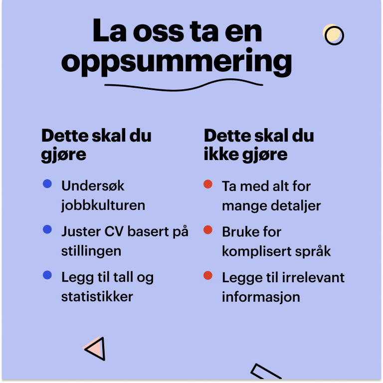 Oppsummering av CV for programvareutvikler