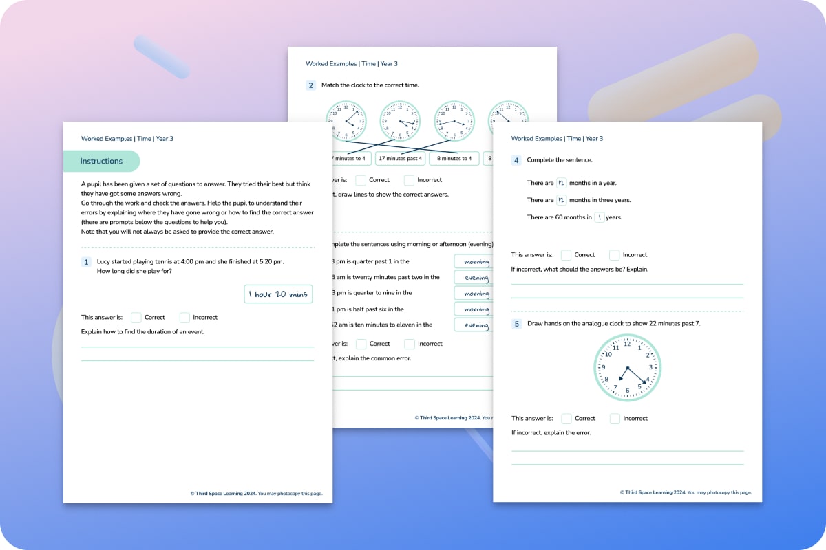 Year 3 Worked Examples Time Maths Hub Third Space Learning