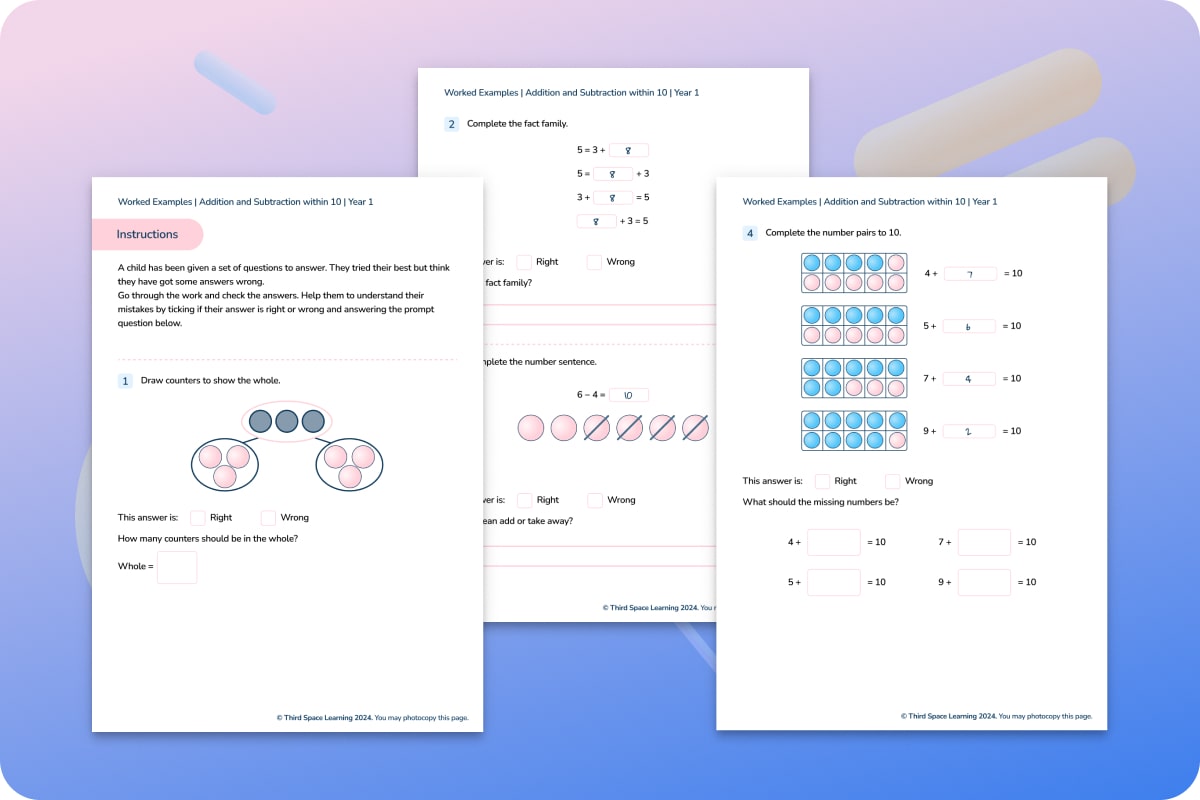 Worked Examples | Addition And Subtraction Within 10 | Year 1