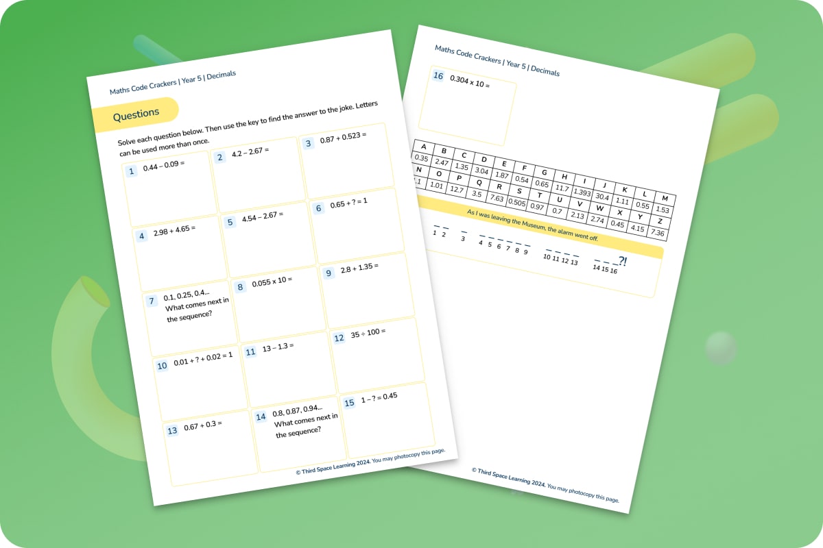 Maths Code Crackers Pack | Decimals | Year 5