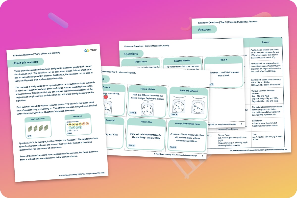 Extension Questions | Mass And Capacity | Year 3