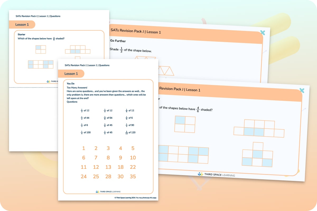 SATs Revision Pack J | Fractions Of Quantities Amounts And Numbers