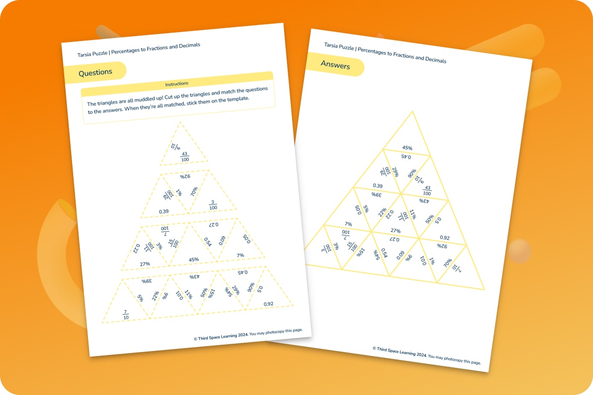 Tarsia Puzzle Percentages To Fractions And Decimals Year 5 | Maths Hub ...