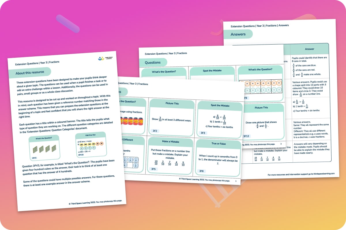 Extension Questions | Fractions | Year 3