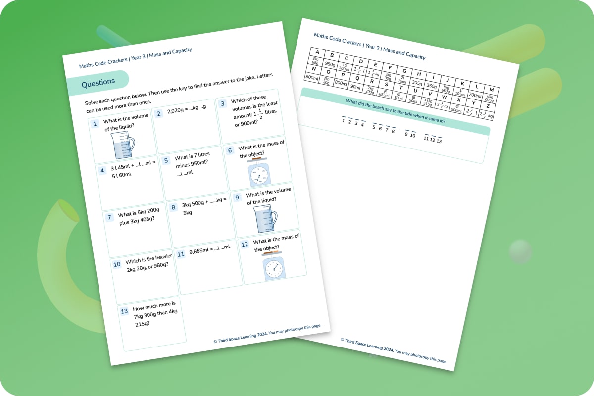 Maths Code Crackers Pack | Mass And Capacity | Year 3