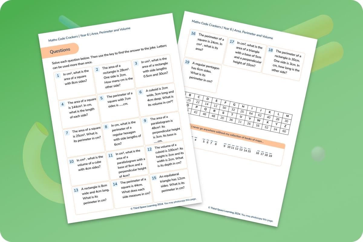 Maths Code Crackers Year 6 Perimeter, Area And Volume | Maths Hub ...