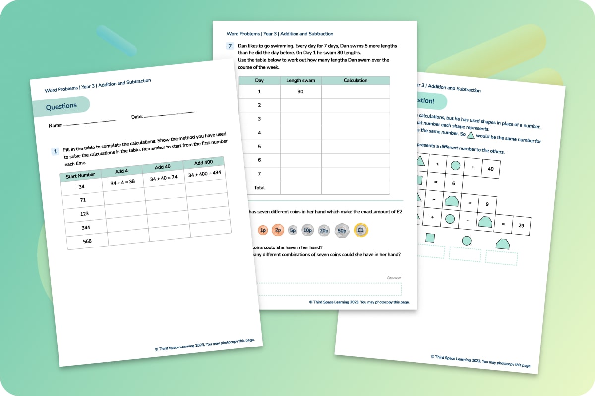 Word Problems Year 3 Addition And Subtraction | Maths Hub | Third Space ...