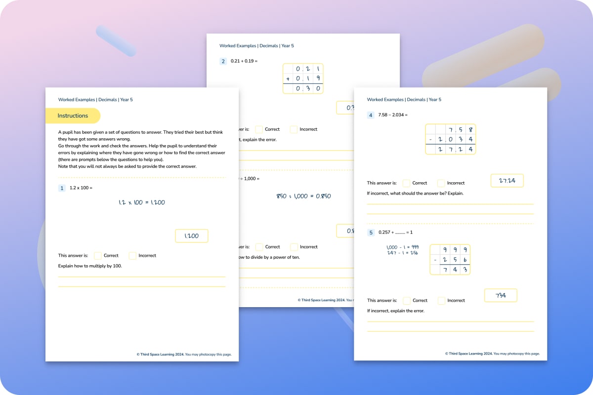 Worked Examples | Decimals | Year 5