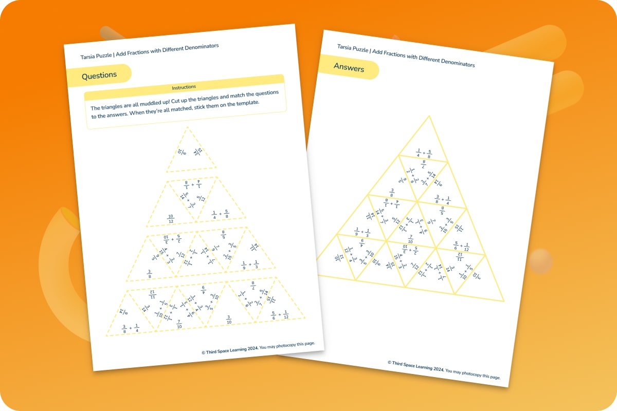 Tarsia Puzzle | Add Fractions With Different Denominators | Year 5