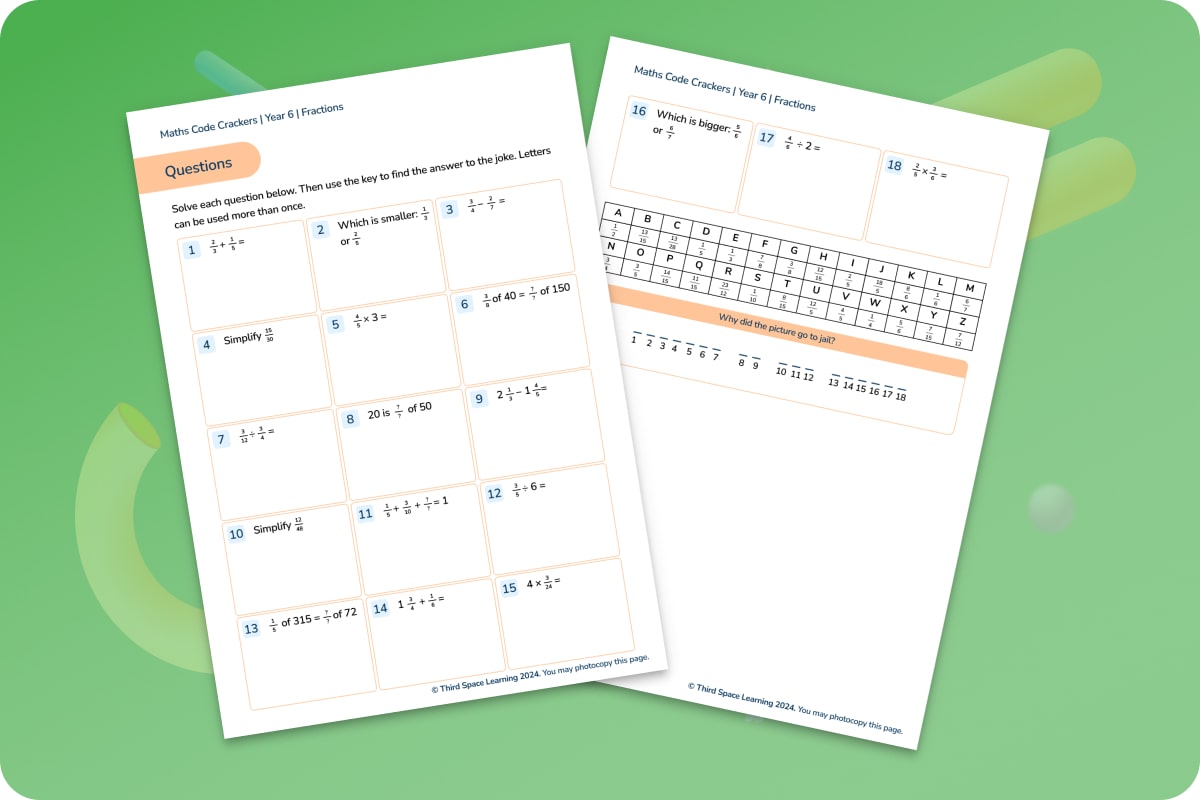 Maths Code Crackers Pack | Fractions | Year 6