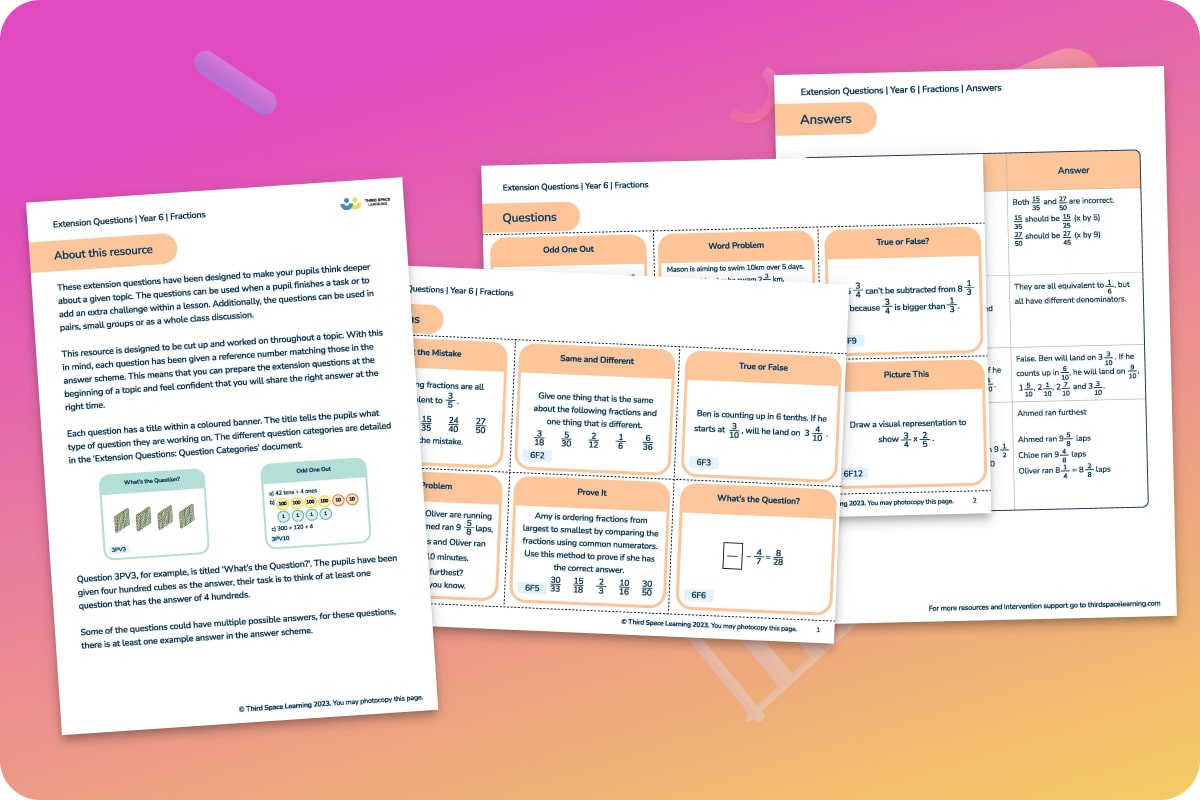 Extension Questions | Fractions | Year 6
