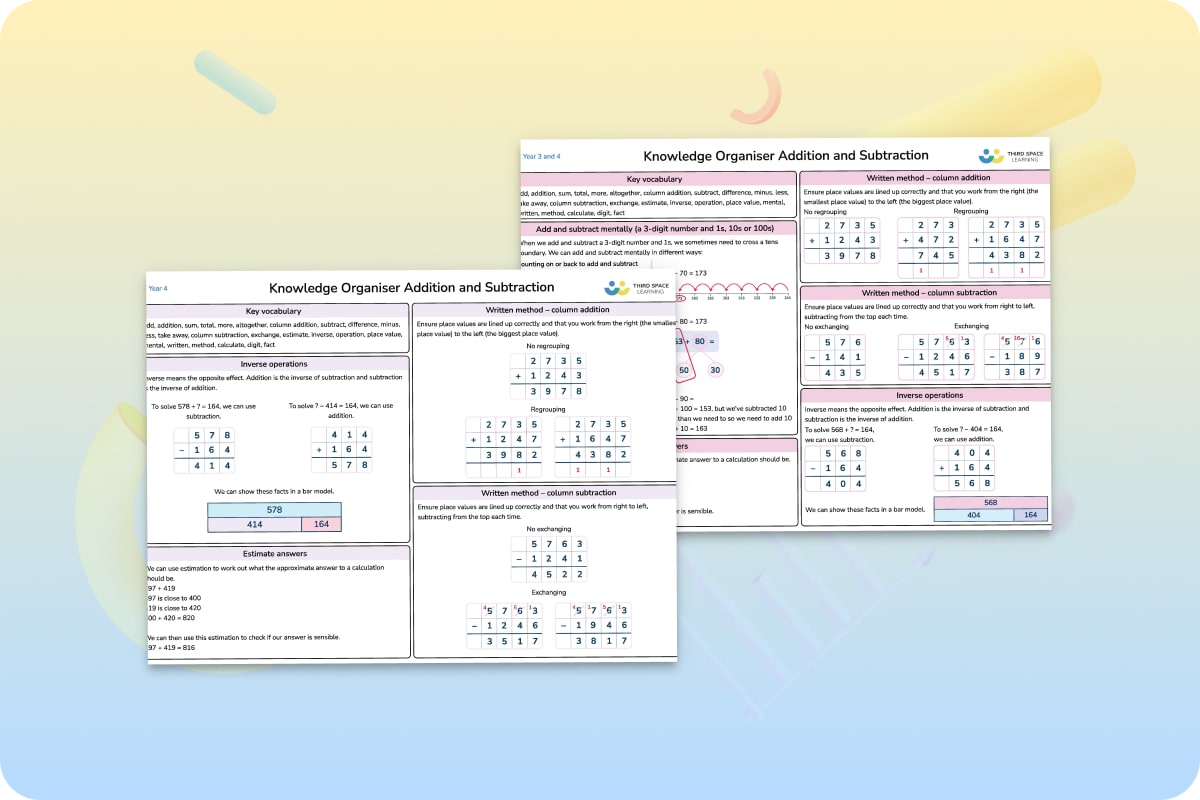 Knowledge Organiser Addition And Subtraction Year 4 | Maths Hub | Third ...