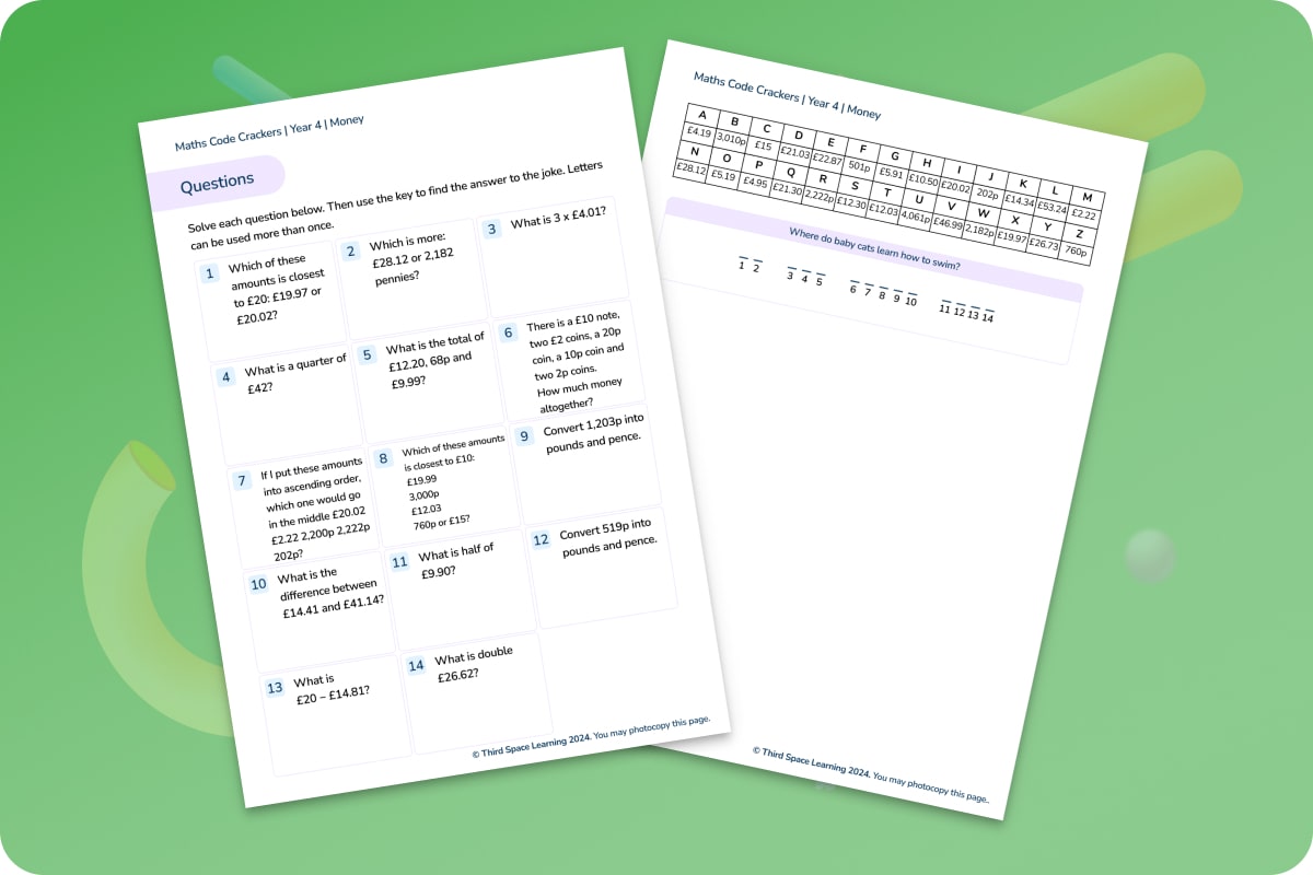 Maths Code Crackers Pack | Money | Year 4