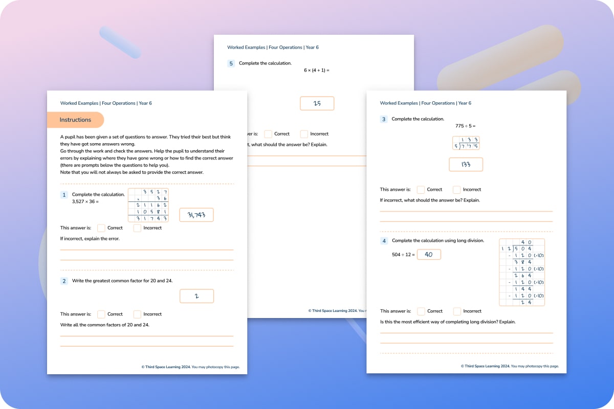 Year 6 Worked Examples Four Operations Maths Hub Third Space Learning