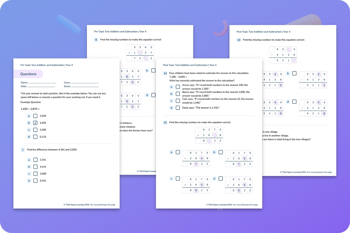 Diagnostic Assessment | Addition And Subtraction | Year 4