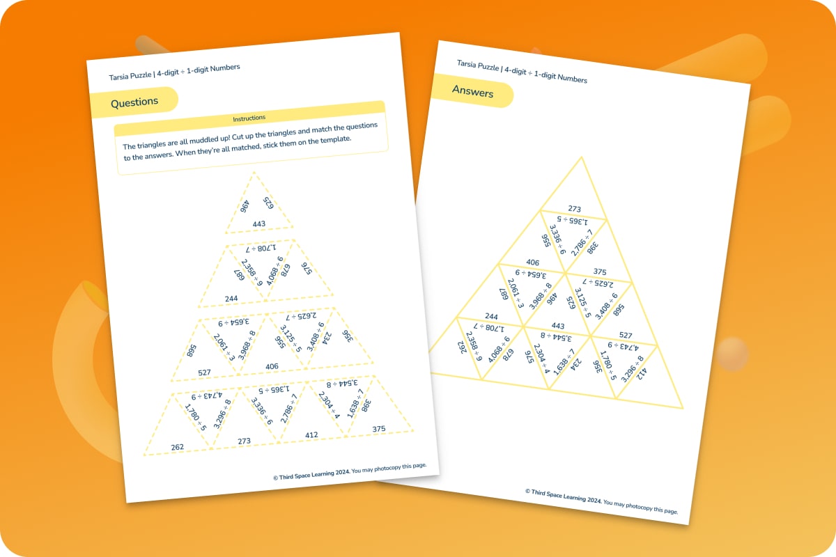Tarsia Puzzle | 4-Digit Divide By 1-Digit Numbers | Year 5