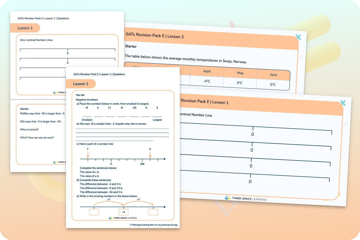 SATs Revision Pack E Negative Numbers | Maths Hub | Third Space Learning