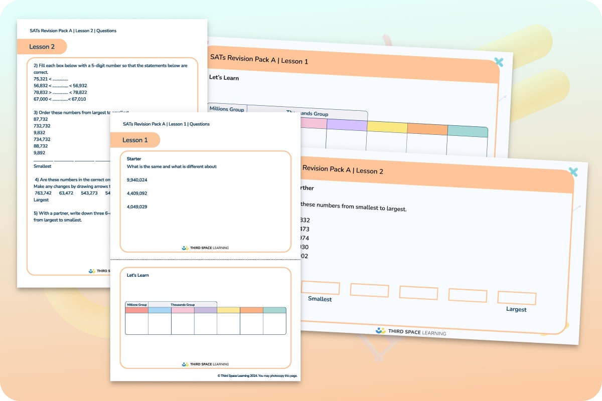 SATs Revision Pack A Ordering And Comparing Numbers To 10 Million ...