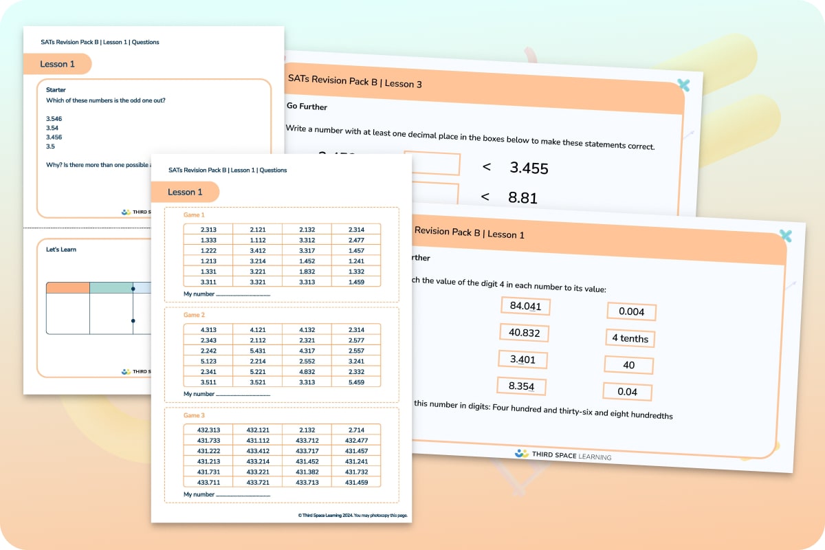 SATs Revision Pack B | Ordering And Comparing Numbers To 3 Decimal Places