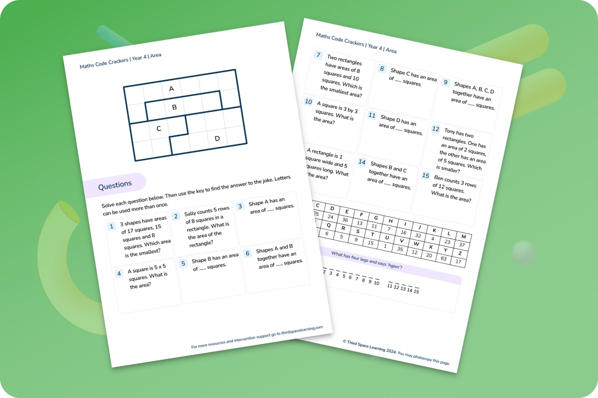 Maths Code Crackers Pack | Area | Year 4