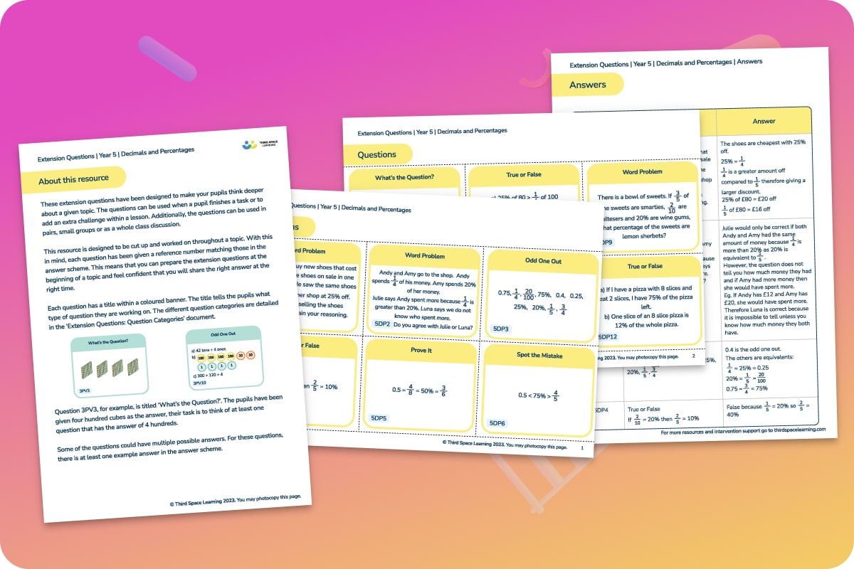 Extension Questions | Decimals And Percentages | Year 5