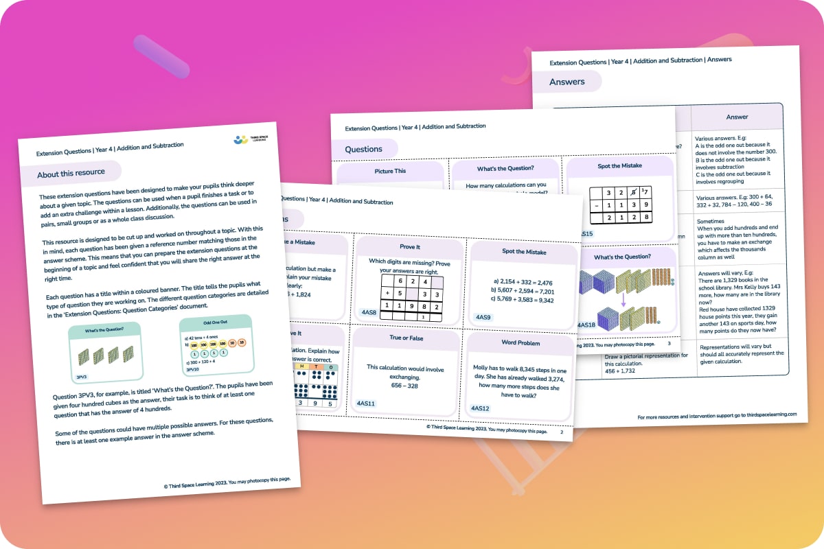 Extension Questions | Addition And Subtraction | Year 4