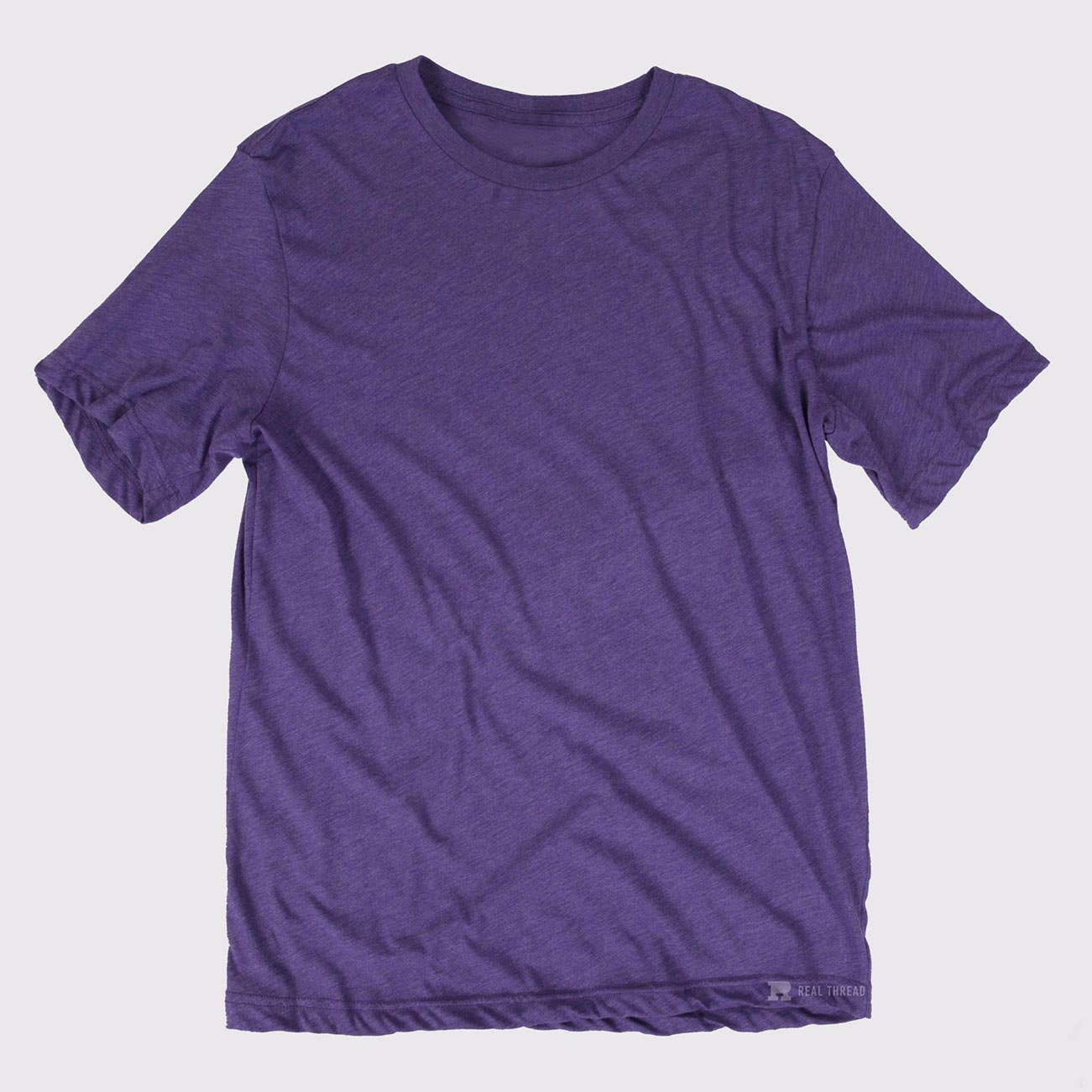purple tri-blend t-shirt laying flat