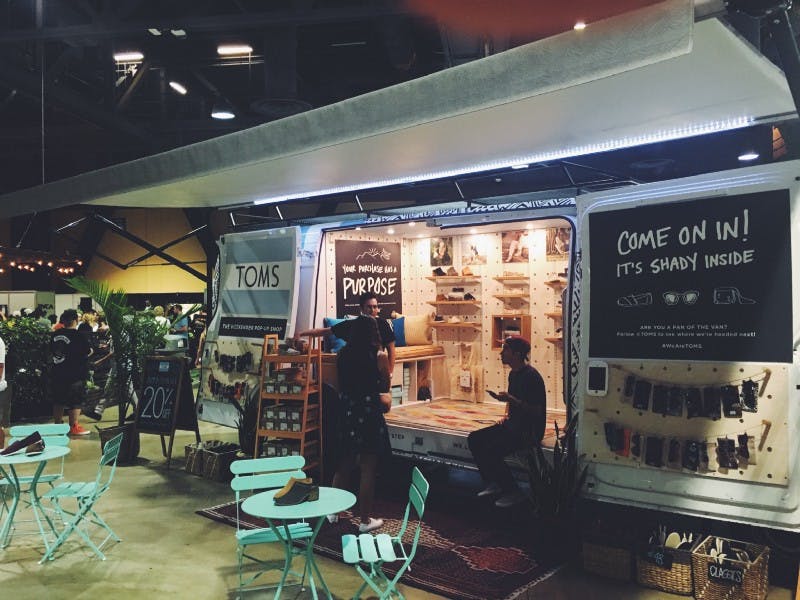 tops shoes booth using a old airstream trailer